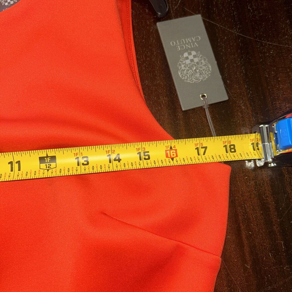 M2-NWT Vince Camuto Wo Sleeveless Ruffle Hem Shift Dress Tangerine Size 10 - Picture 4 of 5